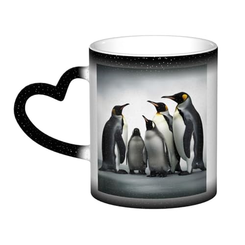 VducK Bedruckte Tasse mit Pinguin-Familie, Farbwechsel, Kaffeetasse, Keramik, kreative Tasse, magische Teetasse von VducK