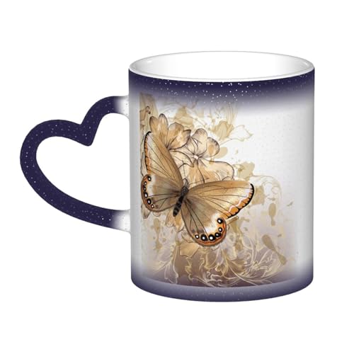 VducK Blumen mit Schmetterling gedruckt Farbwechsel Tasse Kaffeetasse Keramik Kaffeetassen Kreative Tasse Kaffee Magische Tassen Magische Teetasse Becher von VducK