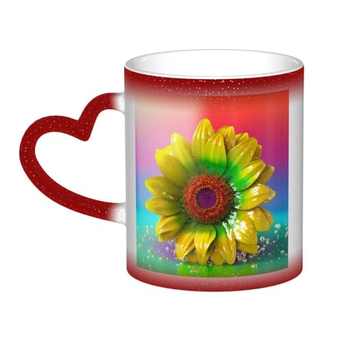 VducK Farbwechselnde Tasse, 3D-bunte Sonnenblumen-Druck, kreative Kaffeetassen, lustige Farbwechsel-Tasse, 325 ml, Keramiktasse, magische Tasse für Männer und Freunde von VducK