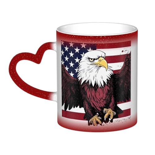 VducK Farbwechselnde Tasse, amerikanische Nationalflagge mit Adler, bedruckt, kreative Kaffeetassen, lustige Farbwechsel-Tasse, 325 ml, Keramiktasse, magische Tasse für Männer und Freunde von VducK