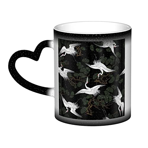 VducK Japanischer Kranich-Kiefer-Druck, Farbwechsel-Tasse, 325 ml, personalisierbar, magische Tasse, Teetasse, Keramik-Kaffeetasse, wärmeaktivierte Farbwechsel-Tasse von VducK