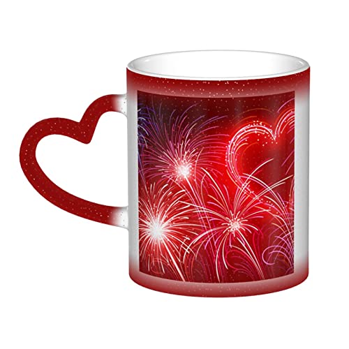 VducK Rote Herzen Feuerwerk Gedruckt Farbwechsel Tasse Kaffeetasse Keramik Kaffeetassen Kreative Tasse Kaffee Magische Tassen Magische Teetasse Becher von VducK