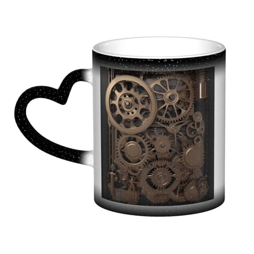 VducK Steampunk Mechanischer Druck Farbwechsel Tasse 325 ml Personalisierte Magische Tasse Teetasse Keramik Kaffeetasse Wärmeaktivierte Farbwechsel Tasse von VducK