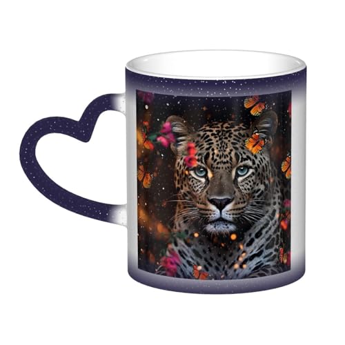 VducK Tasse mit Leoparden- und Schmetterlings-Druck, Farbwechsel, 325 ml, personalisierbar, magische Tasse, Teetasse, Keramik-Kaffeetasse, wärmeaktivierte Farbwechsel-Tasse, SD53FGSD23G von VducK