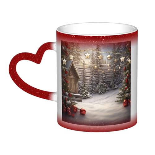 VducK Weihnachts-Tasse mit Holzdruck, Farbwechsel, 325 ml, personalisierbar, magische Tasse, Teetasse, Keramik-Kaffeetasse, wärmeaktivierte Farbwechsel-Tasse von VducK