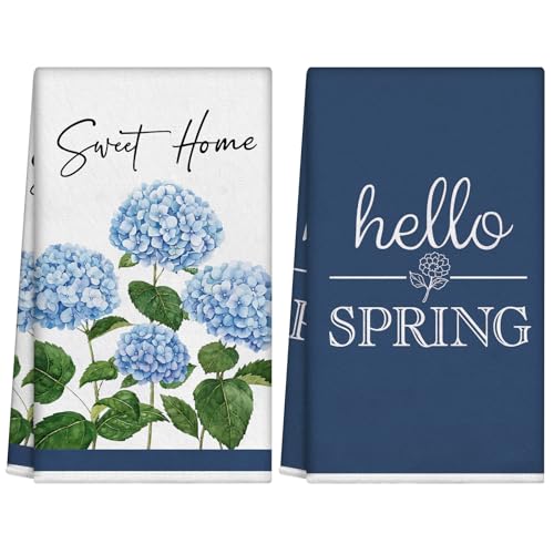 VeIef Geschirrtuch Frühling, Küchentücher Blau Hortensien Geschirrtücher Blumen, 2er Set Küchenhandtücher Saugstark Polyester 43x66 cm, Hallo Frühling Home Dekoration VeIef Geschirrtuch Frühling, Küchentücher Blau Hortensien Geschirrtücher Blumen, 2er Set Küchenhandtücher Saugstark Polyester 43x66 cm, Hallo Frühling Home Dekoration von VeIef