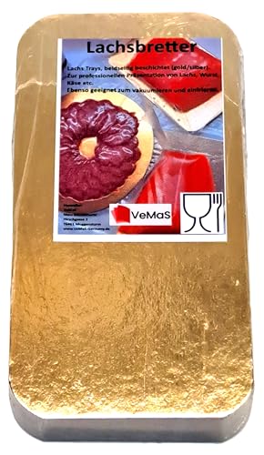 50x Lachsbretter 120 x 220 mm gold/silber Lachs Trays zum einvakuumieren von VeMaS