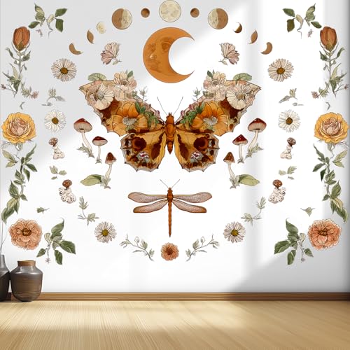 VePret Große Boho Schmetterling Wandaufkleber Abziehbar & Klebefähig, Blumen Sonne Mond Symmetrische Wandsticker, Entfernbare Vinyl Wanddekoration Für Schlafzimmer Wohnzimmer Klassenzimmer Büro VePret Große Boho Schmetterling Wandaufkleber Abziehbar & Klebefähig, Blumen Sonne Mond Symmetrische Wandsticker, Entfernbare Vinyl Wanddekoration Für Schlafzimmer Wohnzimmer Klassenzimmer Büro von VePret