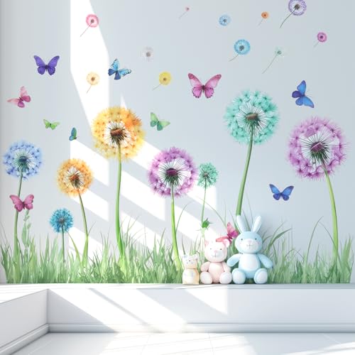 VePret Große Bunte Löwenzähne Wandaufkleber Abziehbar & Klebefähig, Schmetterlinge Gras Wandsticker, Entfernbare Vinyl Wanddekoration Für Mädchen Schlafzimmer Baby Kinderzimmer Kindergarten VePret Große Bunte Löwenzähne Wandaufkleber Abziehbar & Klebefähig, Schmetterlinge Gras Wandsticker, Entfernbare Vinyl Wanddekoration Für Mädchen Schlafzimmer Baby Kinderzimmer Kindergarten von VePret