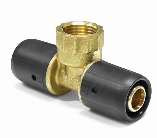 Pipetec Steckfitting T-Stück mit Innengewinde 16 x 2mm - 1/2 Zoll - 16 x 2mm für Aluverbundrohr DVGW, Mehrschichtverbundrohr Stecksystem Fitting Verbinder Verbindungsstück Abzweig Abgang von VeTe Markt
