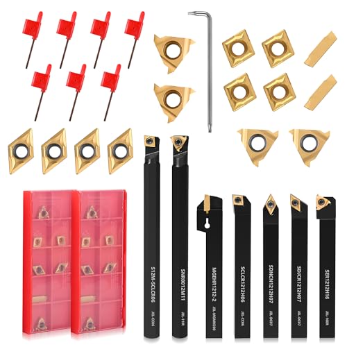 VeYocilk 21PCS Indexable Lathe Turning Tools Set 1/2"(12mm) Shank,7Pcs Metal Turning Tool Holders & 14Pcs Carbide Inserts for Turning,Grooving,Threading,Boring bar,and Cutting Tool von VeYocilk
