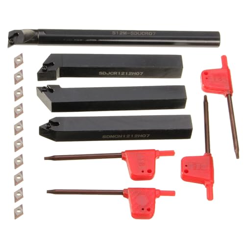 VeYocilk Drehmaschinen-Bohrstangen-Set: S12M-SDUCR07/SDJCR1212H07/SDNCN1212H07/SDJCL1212H07 Metall-Drehwerkzeughalter mit 10 Stück DC070204 Hartmetall-Einsätzen, 4 Schraubenschlüsseln von VeYocilk