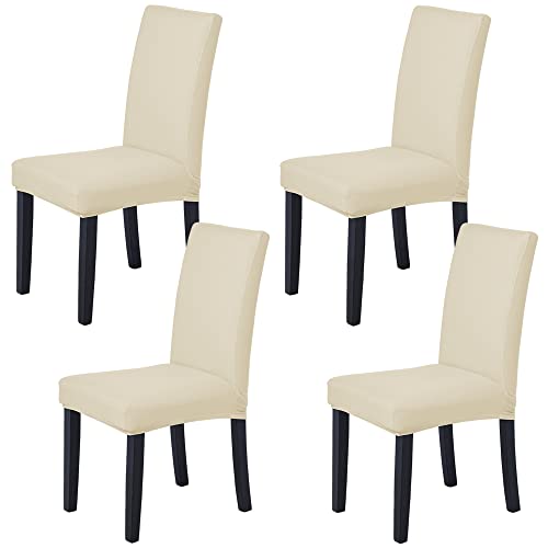 Veakii Stuhlhussen 4 Stück Elastische Moderne Beschützer Stuhlhussen, bi-Elastic Spannbezug, Hochzeit Partys Bankett Deko, pflegeleicht und Langlebig Universal (4 Stück, Beige) von Veakii