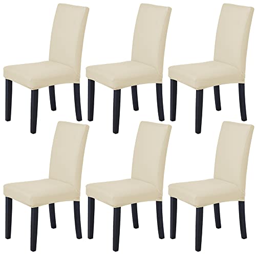 Veakii Stuhlhussen 6 Stück Elastische Moderne Beschützer Stuhlhussen, bi-Elastic Spannbezug, Hochzeit Partys Bankett Deko, pflegeleicht und Langlebig Universal (6 Stück, Beige) von Veakii