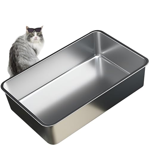 Vealind Katzenklo Edelstahl Groß Katzentoilette 60x40x15cm Katze Metall Katzentoiletten Cat Toilet Cats Litter Box von Vealind