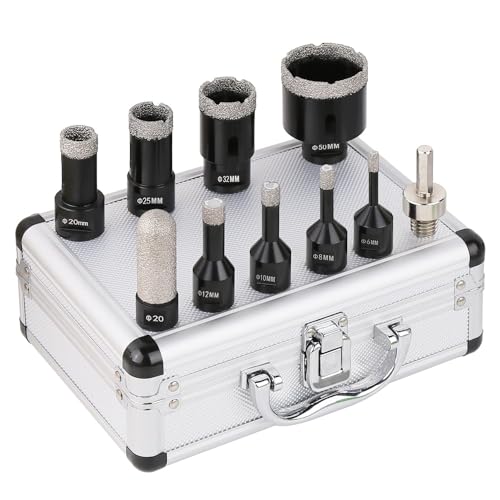 Vearter 10 Stück/Satz Diamant Fliesenbohrer Set, 6–50mm M14 Gewinde vakuumgelöteter Winkelschleifer Mauerwerk Diamantbohrer Set für Marmor, Fliesen, Keramik, Granit, Beton von Vearter