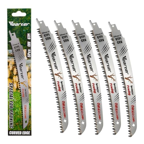 Vearter 225 mm Säbelsägeblätter, japanische Zähne, 5 Stück, 6TPI Cr-V Metallsägeblatt für Bäume mit dreifach geschliffenen versetzten Zähnen, gebogene Kante, Säbelsägeblätter zum Trimmen und von Vearter