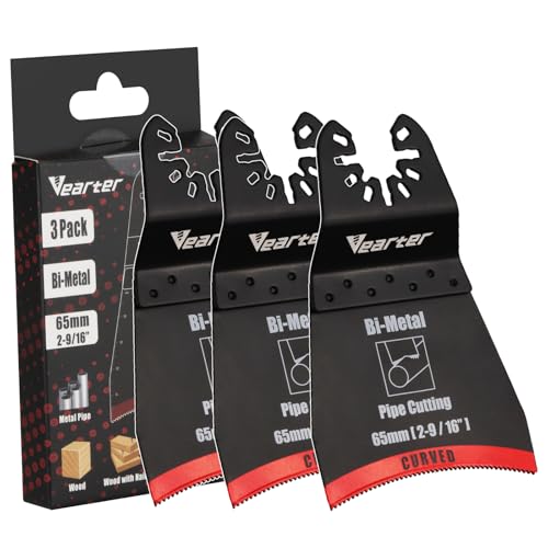 Vearter 3 Stück Bimetall Multitool Sägeblätter, 65mm Universal Multimaster Sägeblätter, Multifunktionswerkzeug Zubehör Gebogener Rand für Metallrohr, Holz, Kunststoff, Nagel, Trockenbau, PVC von Vearter