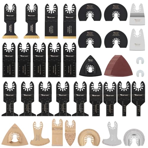 Vearter 50 Tlg Multitool Werkzeug Sägeblätter, Oszillationswerkzeug mit Schleifpapier, Multifunktionswerkzeug Zubehör für Holz, Metall, Nagel, Stein, Fliesen, Mörtel, Klebstoff, Farbe von Vearter