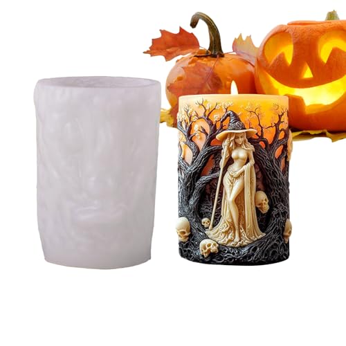 3D Witch Candle Moulds, Silicone Halloween Craft Molds for Cement, Halloween Events with Detailed Design, Artistic Spooky Home Decoration Tool for Hobbyists, Teachers, Plaster and Wax von Veasbuu
