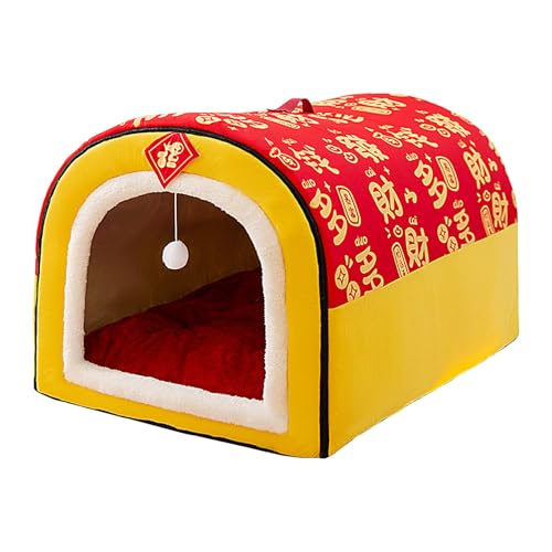 Hundehütte Hundehütte Bett Neujahr Thema Katzennest Winter Warm Haustierhaus Faltbare Haustierhaus Höhle Abnehmbares Kissen Hundebett 2 Möglichkeiten zur Verwendung Haustierhaus Gemütliches Hundehaus von Veasbuu