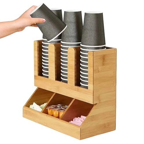 Veasbuu Coffee Bar Organizer, Wooden Tea Station Rack, 13x6.4x11.5 Inches Compact Rustic Condiment Holder for Syrup, Stirrers, Cups in Commercial, Home, Breakroom, Restaurant, Outdoor Beverage Setup von Veasbuu