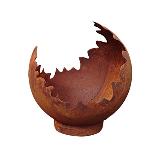 Deko/Feuerkugel/Pflanzkugel 30 cm aus Metall -hergestellt in der EU- Edelrost Rost mit Standring Windlicht Garten Pflanzgefäß Blumentopf plus kleine rustikale offene Amphore ca. 10 cm als Deko dazu von Veasion A