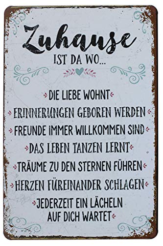 Hioni Zuhause ist Da Wo Die Liebe Wohnt Vintage Blechschild Poster Wandschild Wand Dekoration Metallschild Türschild von Hioni