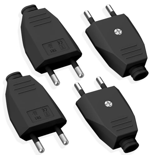 4 Stück Eurostecker Flach, Eurostecker Flach 250V 2.5A,Stromstecker Flacher, Eurostecker Flach, Flachstecker, Schuko Stecker Flach, Stromstecker für Europa (schwarz) von Vecbmn