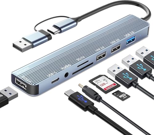 USB C Hub, 8 in 2 USB Hub 3.0 Multiport Adapter with USB 2.0&USB 3.0 Ports, SD/TF Kartenleser, 3.5mm Audio Anschlüsse, Type C Splitter für MacBook, Surface, Dell, Laptop, Desktop, PS4/5, usw von Vecbmn