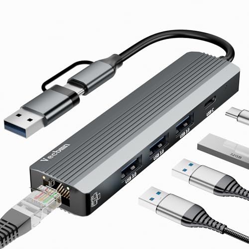 5 in 2 USB C to Ethernet Adapter 1000 Mbps, USB C auf Ethernet Adapter RJ45 Gigabit Netzwerkadapter, LAN Adapter mit 3 *USB 3.0 & Type-C Ports für Windows XP/MAC/Linux/Chromebook von Vecbmn