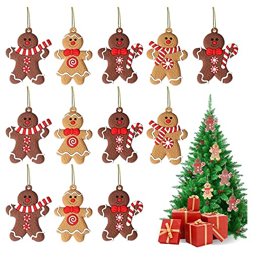 Vecibel Weihnachtsbaumschmuck 12 Stück Lebkuchenmann traditioneller Ingwer Mann Weihnachtsanhänger für Weihnachtsbaum Hängende Zuhause Weihnachten Party Dekoration, Lebkuchenmann A, 7 x 5 cm von Vecibel