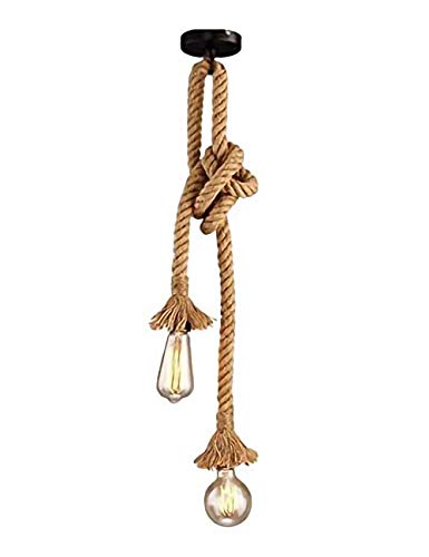 Gdtime Vintage Industriestil Pendelleuchte, Hanfseil Doppelkopf Pendelleuchte, für Küche, Bar, Fundament, Lager, Bauernhof etc.(Ohne Birne) (120CM) von Gdtime
