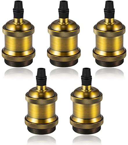 Vecys 5 Stück Vintage E27 Edison Oprawa Lampy Vintage Bronze Lampenfassung Edison Retro Adapter Fassungsadapter für Vintage Bulbs Pendelleuchte（Vintage Messing） von Vecys