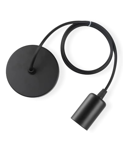 Vecys E27 Schwarze Metall Lampada a Sospensione,Lampenaufhängung Lampenfassen,Deckenleuchte Accessori mit 100cm Regolabile Cavo,Ideal für Deckenbeleuchtung(1STÜCK) von Vecys