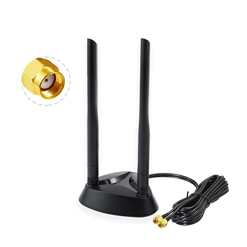 Vecys WiFi Antenne 2.4G / 5.8G Dual Frequenz Dual Antennen Signalverstärker Magnetbasis 6dBi RP-SMA Adapter Desktop PCIE Netzwerkkarte AX200 Externe Antenne 1.2m 3.9Fuß für WLAN Router Karte Wireless von Vecys