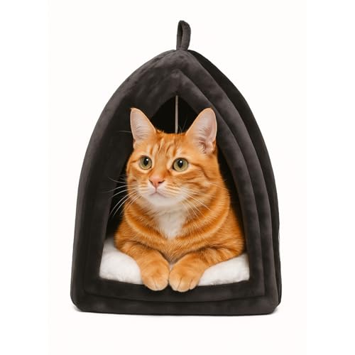 Ved Cat Cave Bed Iglu – Faltbares tragbares Katzenzelt, Haustierbett für den Innenbereich, Dunkelgrau, (38 x 38 x 38 cm (L x W x H)) von Ved