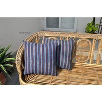 2Er Set Blaue Ajrak Block Print Kissenbezüge Aus Baumwolle von VedahDesigns