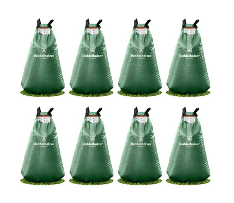 Veddelholzer Bewässerungssystem 8x75l Baumbewässerungssack Reißverschluss kombinierbar Diebstahlschutz, (Miteinander Kombinierbar durch Reißverschluss, 8 mal 75 Liter), Robust und wetterbeständig für Bäume, Jungbäume und Sträucher. von Veddelholzer