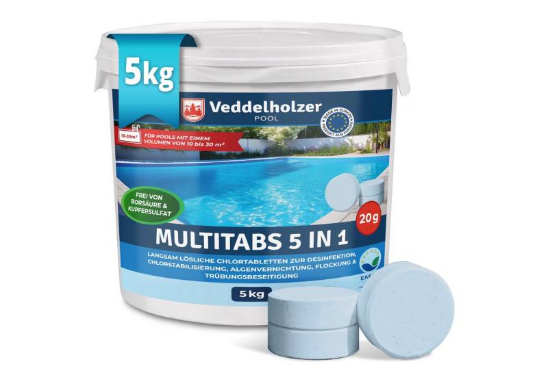 Veddelholzer Garten Chlortabletten 5 kg Multitabs 5 in 1 Chlortabletten langsam löslich Pool Zubehör, (Chlortabletten für Pool, 5 in 1 Multitabs), langzeit Chlor Tabletten zur Reinigung & Desinfektion von Veddelholzer Garten