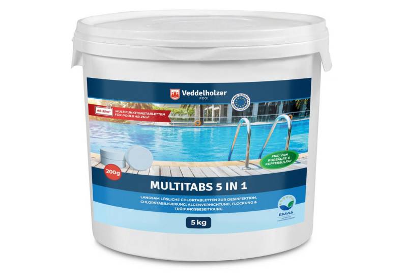 Veddelholzer Garten Chlortabletten 5 kg Multitabs Langzeit Chlor 5 in 1 langsam löslich Pool Zubehör 200g, (Chlortabletten für Pool, 5 in 1 Multitabs), langzeit Chlor Tabletten zur Reinigung & Desinfektion von Veddelholzer Garten