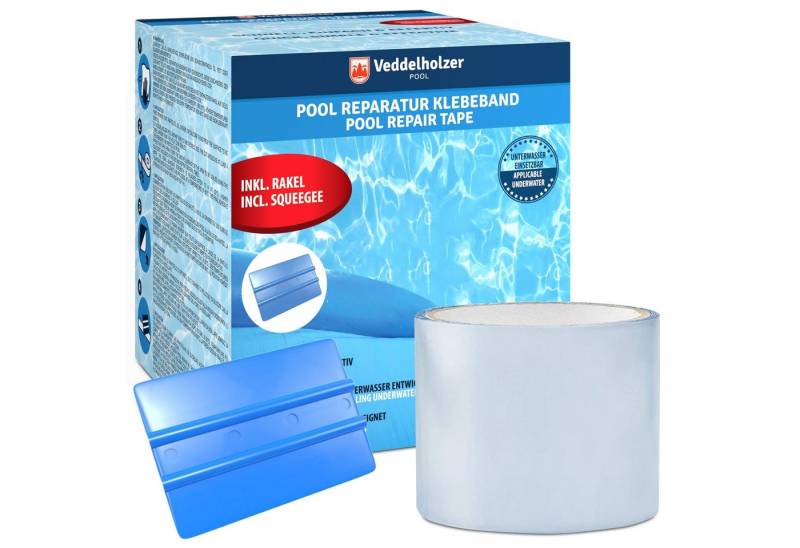 Veddelholzer Klebeband Reparaturset wasserdichtes Unterwasser Klebeband Pool zum Abdichten (Unterwasser einsetzbar, Transparentes Abdichtband, Flex Tape, Flickzeug) zum Abdichten von Swimmingpool für alle Pooloberflächen von Veddelholzer