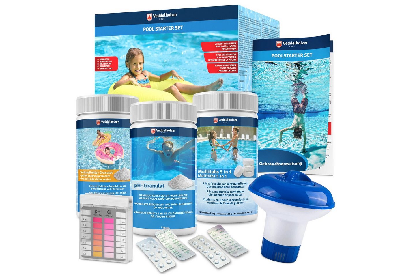 Veddelholzer Garten Poolpflege 5 in 1 Pool Reinigungsset pH Granulat Chlortabletten Skimmer von Veddelholzer Garten