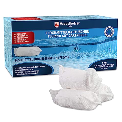 Veddelholzer 1 kg Flockmittel Pool Kartuschen 8 x 125g für Filteranlagen Sand & Glas. Pool Flockungsmittel als Poolreiniger, Poolklar, Poolpflege, Pool Zubehör für klares Wasser. von Veddelholzer