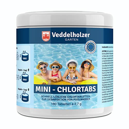 Veddelholzer 180 Mini Chlortabletten. Schnelllösliche Chlortabs für Pool, Aufstellpool, Planschbecken, Gartenpool, Kinderpools & Whirlpool Wasserpflege. Pool Zubehör Poolreinigung & Desinfektion von Veddelholzer