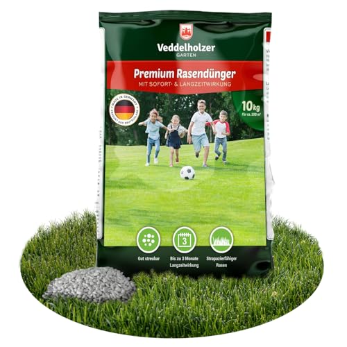 Veddelholzer Garten starker mineralischer Rasendünger mit 3 Monaten Langzeitwirkung ideal für Frühjahr und Sommer NPK 15+5+8 (+3), staubarmes Granulat, Langzeitdünger Rasen Dünger von Veddelholzer