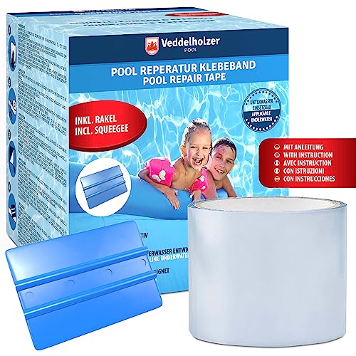 Veddelholzer Pool Reparaturset wasserdichtes unterwasser Klebeband 10 cm x 150 cm Transparentes Abdichtband, Flex Tape, Flickzeug zum Abdichten von Swimmingpool für alle Pooloberflächen von Veddelholzer