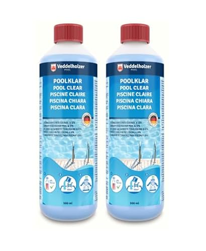 Veddelholzer Poolklar 2 x 500ml. Kristallklar für Pool, Whirpool & Planschbecken. Optimales Pool & Whirpool Zubehör gegen trübes Poolwasser. Für alle Filterarten und Systeme geeignet. von Veddelholzer
