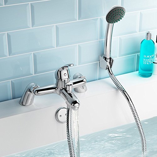 VeeBath Egham Einhebelmischer, moderner runder Einhebelmischer für Badewanne, Dusche, Mischbatterie aus Messing, mit Duschkopf, Chrom von VeeBath