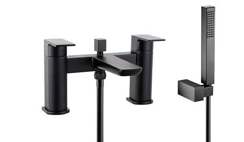 VeeBath Lagoon Soft Square Bath Shower Mixer - Matt Black Finish with Square Showerhead, Dual Lever Control, G3/10.2 cm BSP Inlet, Deck Mounted Bathroom Taps with Shower VeeBath Lagoon Soft Square Bath Shower Mixer - Matt Black Finish with Square Showerhead, Dual Lever Control, G3/10.2 cm BSP Inlet, Deck Mounted Bathroom Taps with Shower von VeeBath